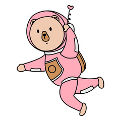 cute bear in an astronaut suit in space, children illustration