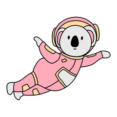 cute koala in an astronaut suit in space, children illustration