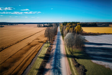 Aerial drone photo of rustic road