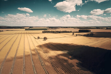 Aerial drone photo of a rustic field created with Generative AI technology