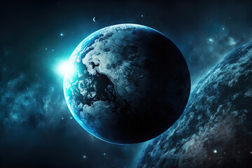Naklejka na ściany i meble the planet earth in outer space. wallpaper from deep space. Generative AI