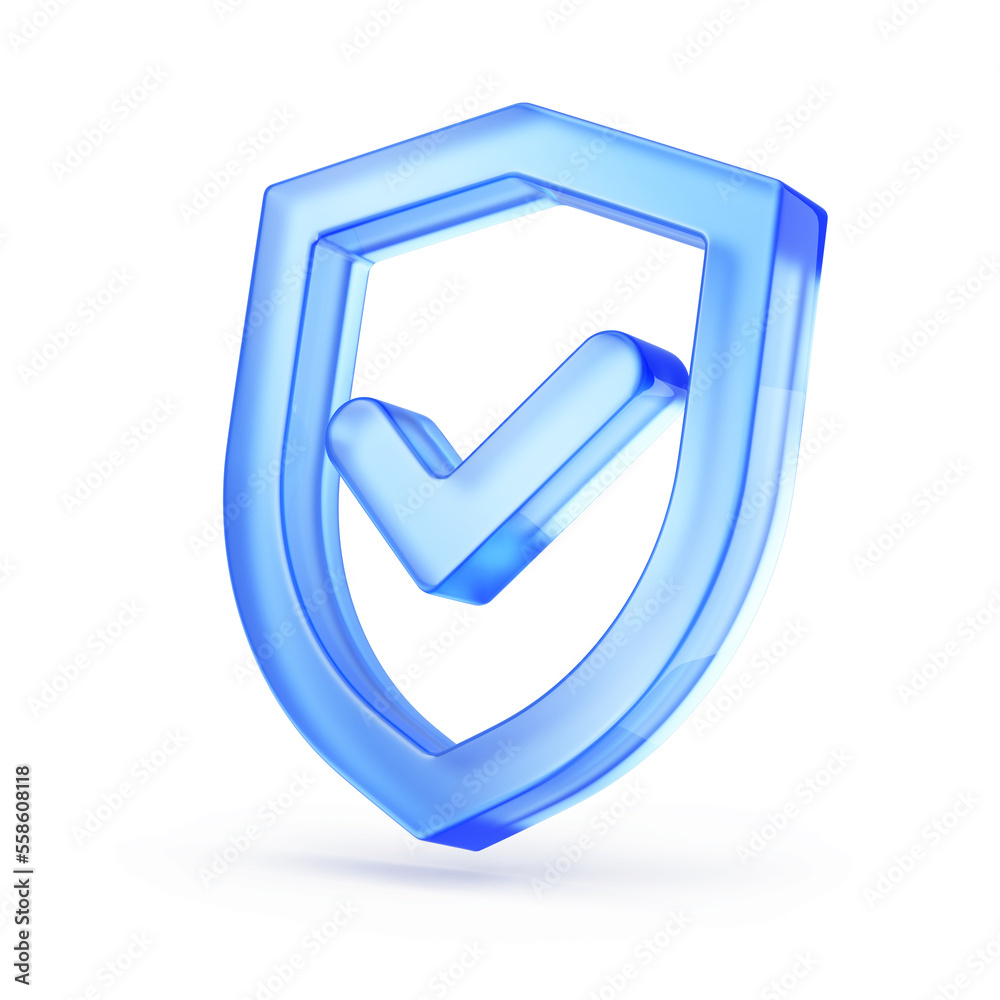 Fototapete shield. protect and security concept. bue shield 3d icon. 3d rendering