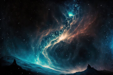 Fototapeta premium a galaxy, nebula, and stars may all be seen in the night sky. Generative AI