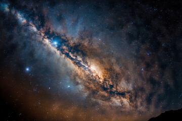 Obraz premium Long exposure shot of the Milky Way galaxy in the universe with stars and cosmic dust. Generative AI