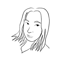 Woman bust drawing, Line art on white background, hand-drawn graphics. Vector illustration. 
