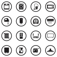Household Appliances Icons. Black Flat Design In Circle. Vector Illustration.