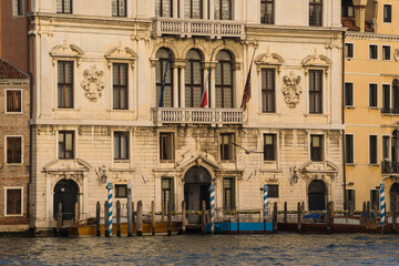 Naklejka premium Beautiful old Venetian facades and boats in Venice, Italy