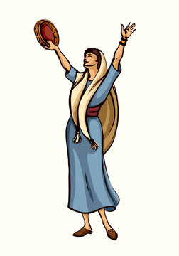 woman dancing, holding tambourine, blue dress clip art preview