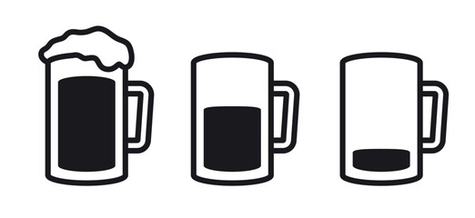 Beer mug icons full half and empty