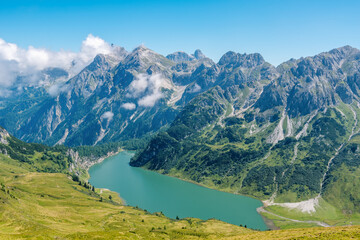 Panoramic view of Lake Tappenkarsee in summer, Austrian Alps, Salzburg Land.