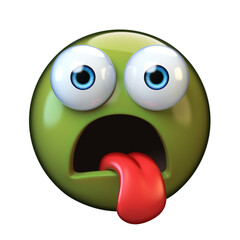 Sick emoji isolated on white background, green face emoticon 3d rendering