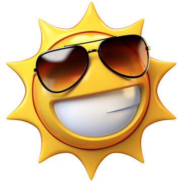 Naklejka Cartoon sun with sunglasses emoji isolated on white background, sunshine emoticon 3d rendering