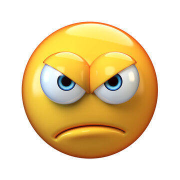 Bad emoji isolated on white background, upset emoticon 3d rendering