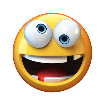 Crazy emoji isolated on white background, silly face emoticon 3d rendering
