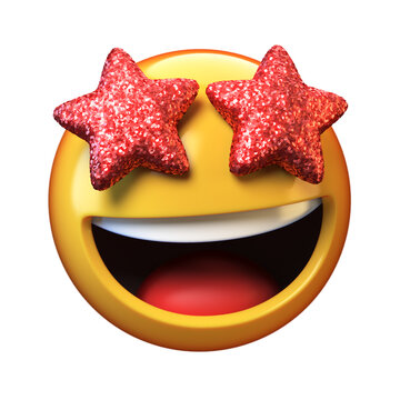Star eyes emoji isolated on white background, glamorous emoticon 3d rendering