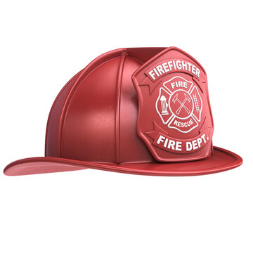 Firefighter red helmet on white background 3d rendering
