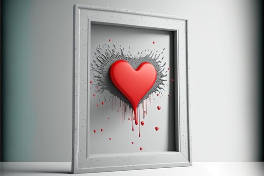 Heart. Red spot in the shape of a heart on white frame. Generative ai illustration