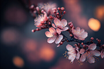 Obraz na płótnie Canvas Cherry blossom closeup, spring wallpaper. AI