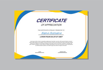 certificate template in blue and yellow modern style
