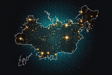 outline of a map of Turkey with abstract stars and lines. Concept of connection and communication. Generative AI