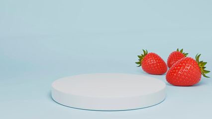 3d image, 3d render background products display podium scene with strawberries and  geometric platform.