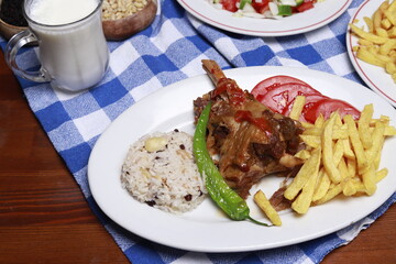 beef steak with rice and vegetables