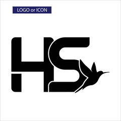 H and S alphabet LOGO or ICON with attached stylish BIRD VECTOR.