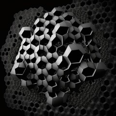 Setting the stage with some general theory. Clusters of black pentagons projecting from the center of a polygonal field provide light. Generative AI