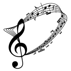 Melody line with treble clef, notes. Music festivals background. Classic concert illustration for party flyer, show banner.