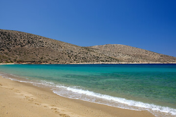The amazing sandy and turquoise beach of Agia Theodoti in Ios Cyclades Greece