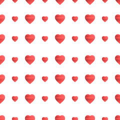 Seamless pattern for Valentine's Day. Cute hearts with watercolor texture. For printing on fabric, paper. Creating a festive interior. Vector illustration