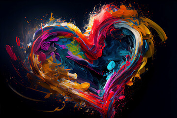 Colorful paint love heart shape for Valentine's Day (Generative AI) - obrazy, fototapety, plakaty