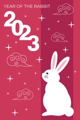Chinese New Year greeting card with decorative water rabbit, 2023 New Year invitation, card, greeting, postcard, gift, vector illustration.
