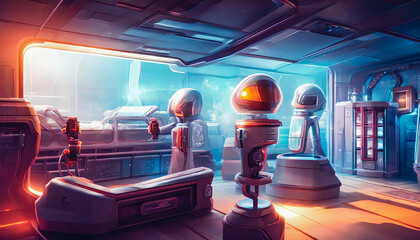 Painting depicts a futuristic hospital where mysterious medical procedures are being carried out. Generative AI