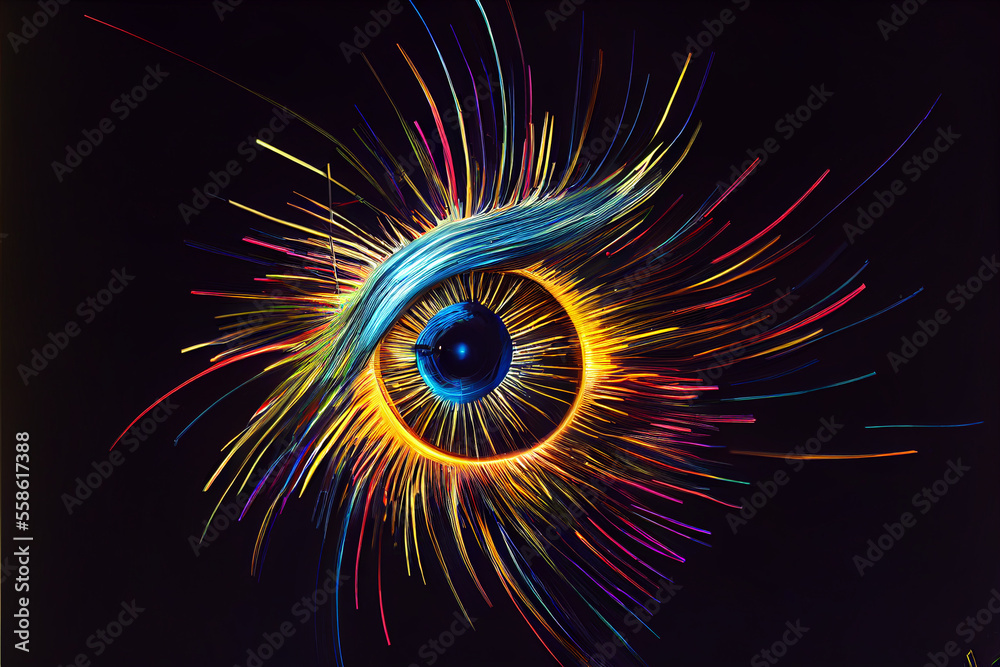 Poster Close up Abstract eye concept looking on a nebula dust in infinite space backgroud. . Mixed media.	
