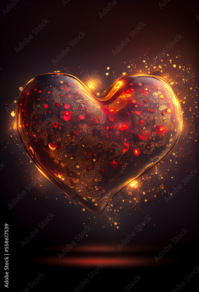 Poster beautiful heart abstract optical light bokeh on a glow background.