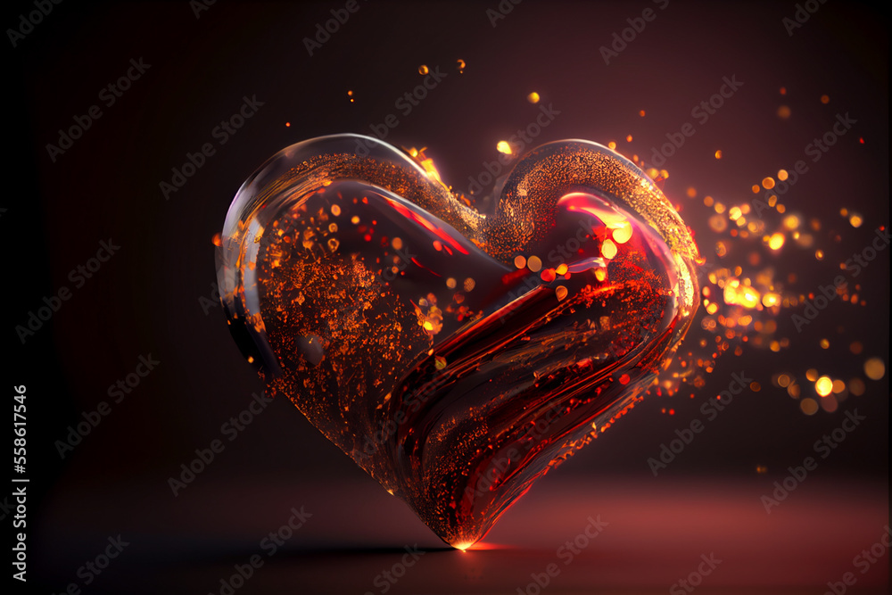 Poster beautiful heart abstract optical light bokeh on a glow background.