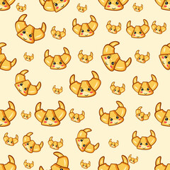 Seamless pattern of cute croissant. Emotion croissant background. Flat vector illustration.
