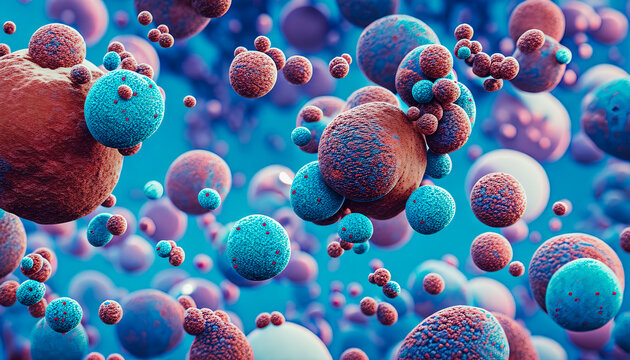 The abstract painting depicts bacteria under the microscope, showcasing the microcosmic world in a way that is both intriguing and aesthetically pleasing. Generative AI