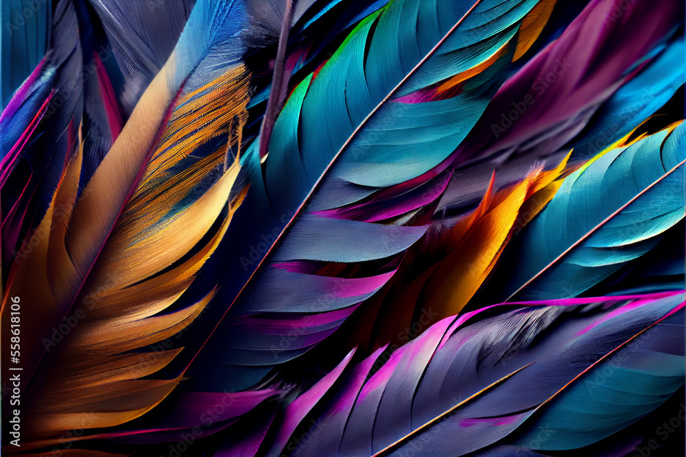 Aufkleber bird feather neon colored light. beautiful background pattern texture for design.
