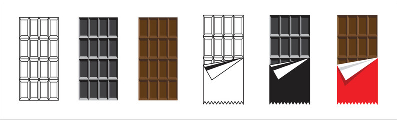 Chocolate icon. Chocolate bar icon set. Chocolate icon collection. Vector illustration.