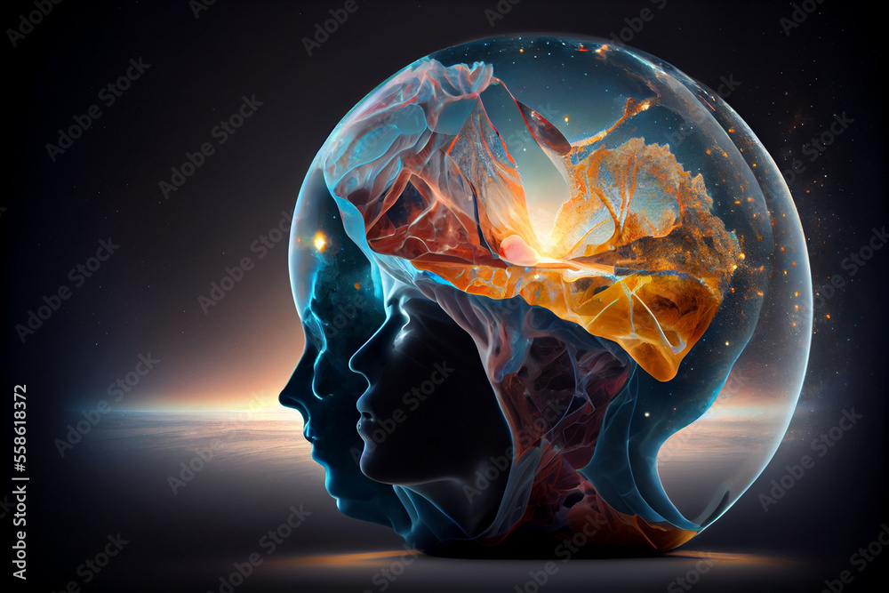 Aufkleber universe within. human inside the atom of brain. the concept on scientific and philosophical topics.