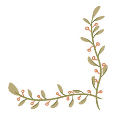simple branches with orange berries and leaves hand drawn style for corner border or frame