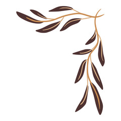 elegant branch with dried brown leaves hand drawn style for corner border or frame