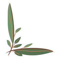 branch with big green leaves hand drawn style for corner border or frame