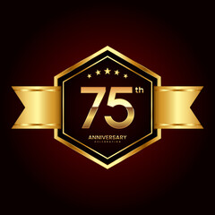 Logo design with emblem style for 75th anniversary celebration event. Logo Vector Illustration