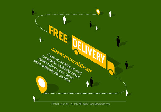 Free delivery shipping flyer advertisement with car icon green yellow version