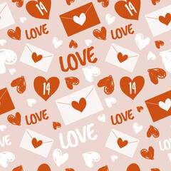 Love hearts seamless pattern on Valentine's Day for gift, wrapping paper, card. Typography art, love letter, 14 February.