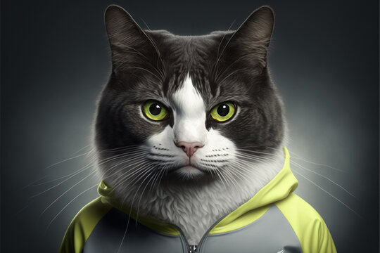 Portrait of a fitness athlete cat wearing sportswear, generative ai