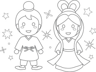 七夕の織姫と彦星の塗り絵